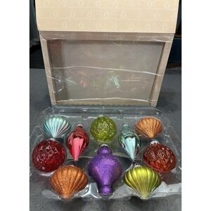 Vtg Target Handcrafted Glass Ornaments  Colorful‎ Bright Retro Shapes Set 10